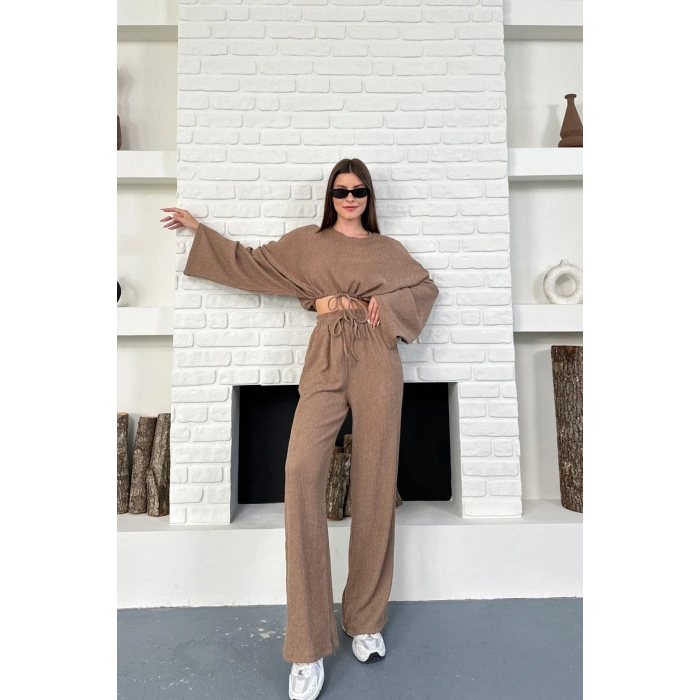 Kadın Uzun Kollu Crop Ve Yüksek Bel Pantolon Alt Üst Takım