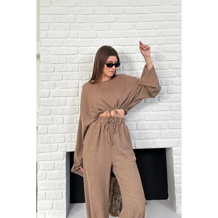 Kadın Uzun Kollu Crop Ve Yüksek Bel Pantolon Alt Üst Takım