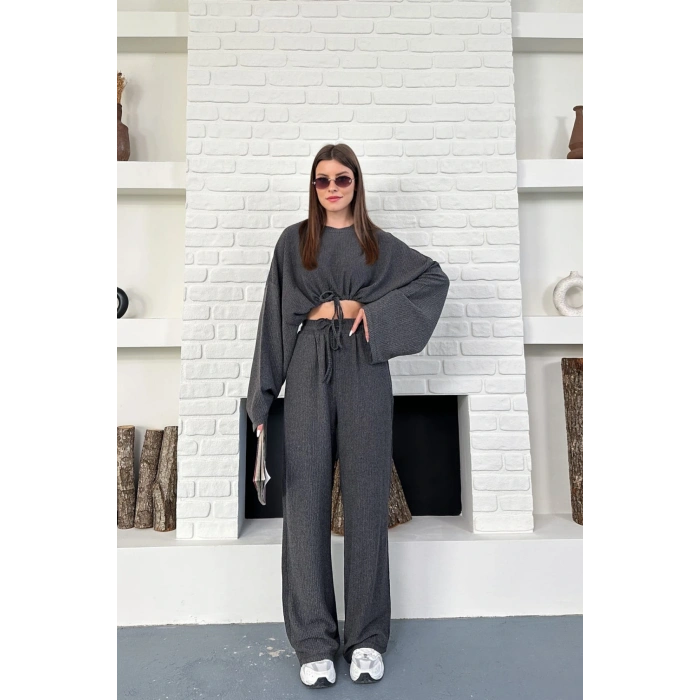 Kadın Uzun Kollu Crop Ve Yüksek Bel Pantolon Alt Üst Takım