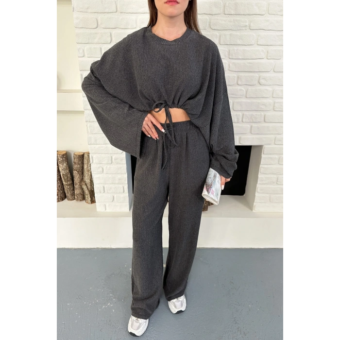 Kadın Uzun Kollu Crop Ve Yüksek Bel Pantolon Alt Üst Takım