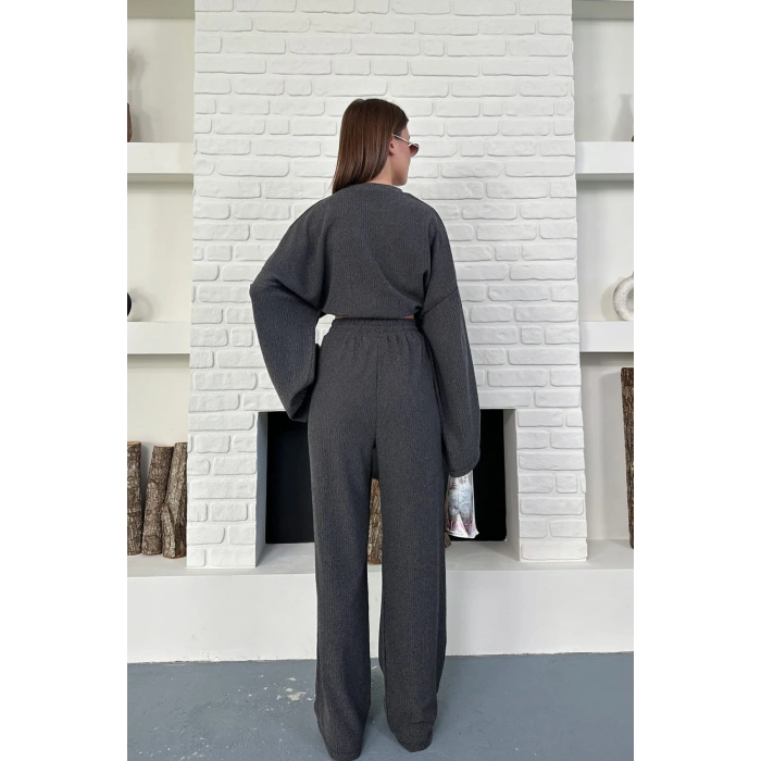 Kadın Uzun Kollu Crop Ve Yüksek Bel Pantolon Alt Üst Takım