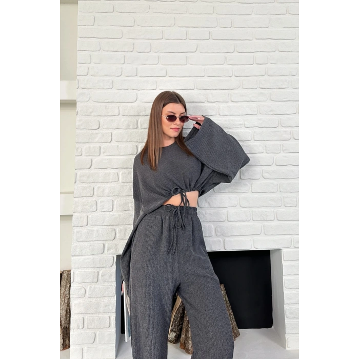 Kadın Uzun Kollu Crop Ve Yüksek Bel Pantolon Alt Üst Takım