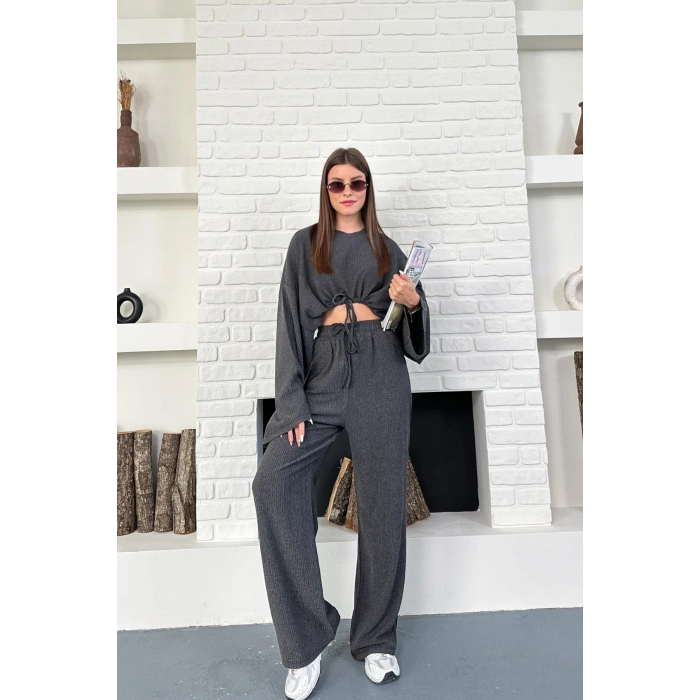 Kadın Uzun Kollu Crop Ve Yüksek Bel Pantolon Alt Üst Takım