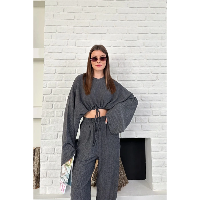 Kadın Uzun Kollu Crop Ve Yüksek Bel Pantolon Alt Üst Takım