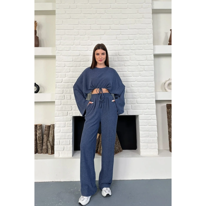 Kadın Uzun Kollu Crop Ve Yüksek Bel Pantolon Alt Üst Takım