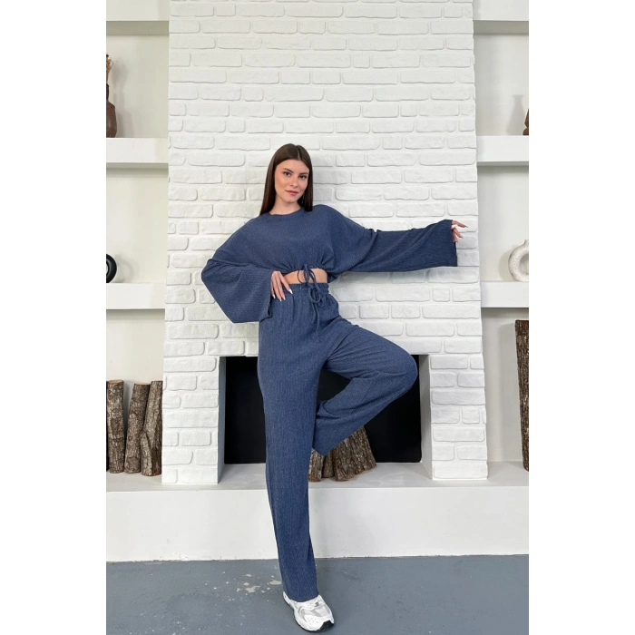 Kadın Uzun Kollu Crop Ve Yüksek Bel Pantolon Alt Üst Takım