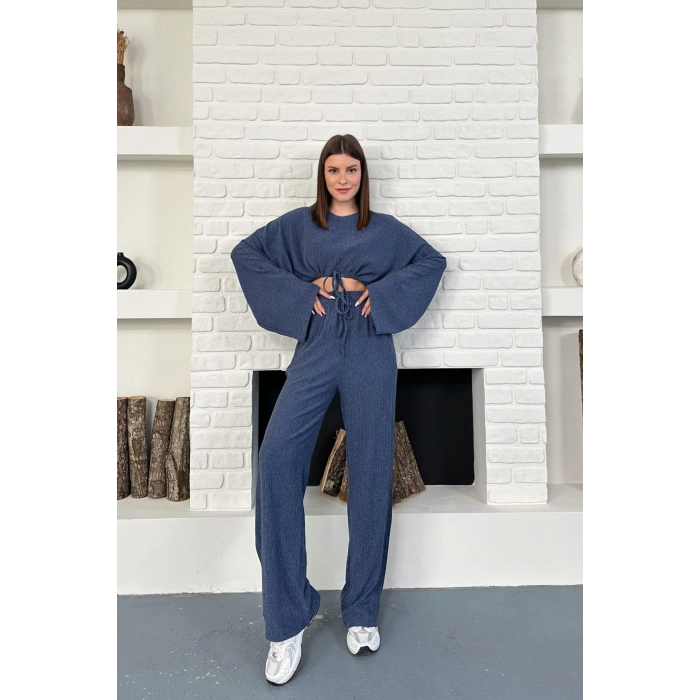 Kadın Uzun Kollu Crop Ve Yüksek Bel Pantolon Alt Üst Takım