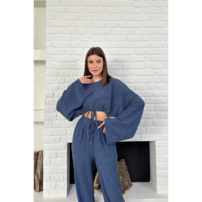 Kadın Uzun Kollu Crop Ve Yüksek Bel Pantolon Alt Üst Takım