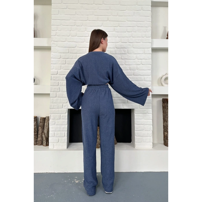 Kadın Uzun Kollu Crop Ve Yüksek Bel Pantolon Alt Üst Takım