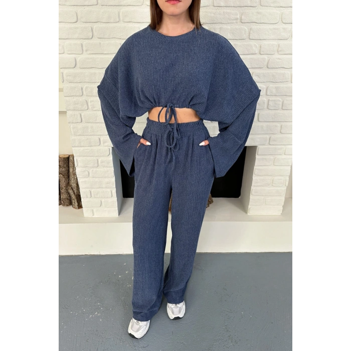 Kadın Uzun Kollu Crop Ve Yüksek Bel Pantolon Alt Üst Takım