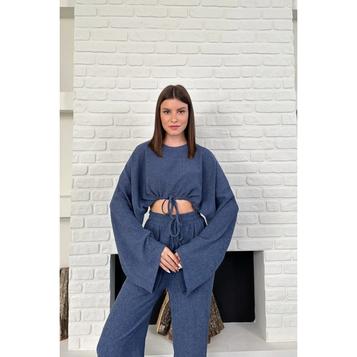 Kadın Uzun Kollu Crop Ve Yüksek Bel Pantolon Alt Üst Takım