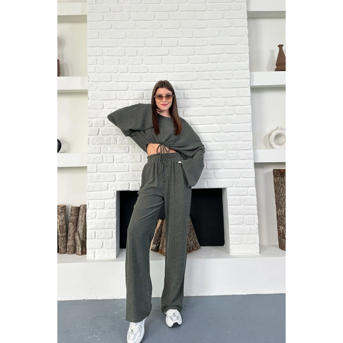 Kadın Uzun Kollu Crop Ve Yüksek Bel Pantolon Alt Üst Takım