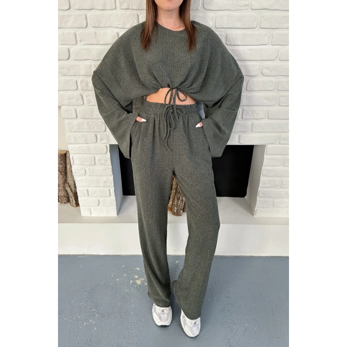 Kadın Uzun Kollu Crop Ve Yüksek Bel Pantolon Alt Üst Takım