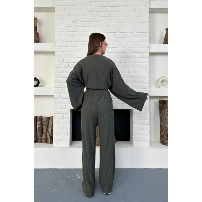 Kadın Uzun Kollu Crop Ve Yüksek Bel Pantolon Alt Üst Takım