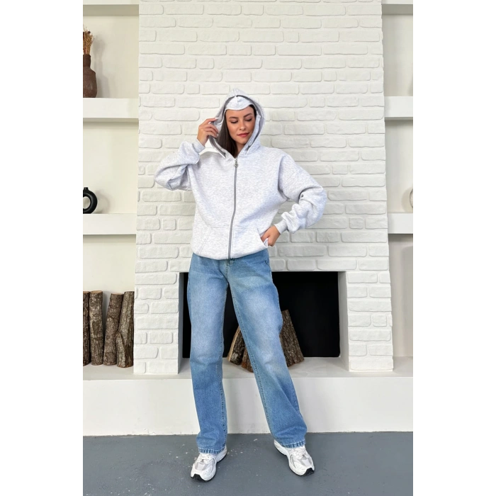 Unisex Kar Maskeli Samuray Kapüşonlu Oversize Hırka