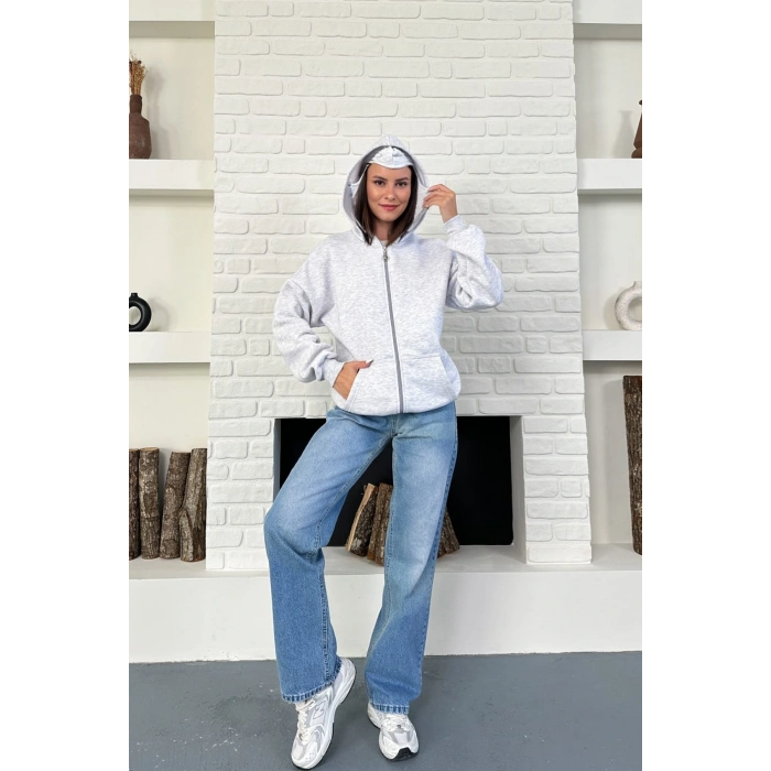 Unisex Kar Maskeli Samuray Kapüşonlu Oversize Hırka