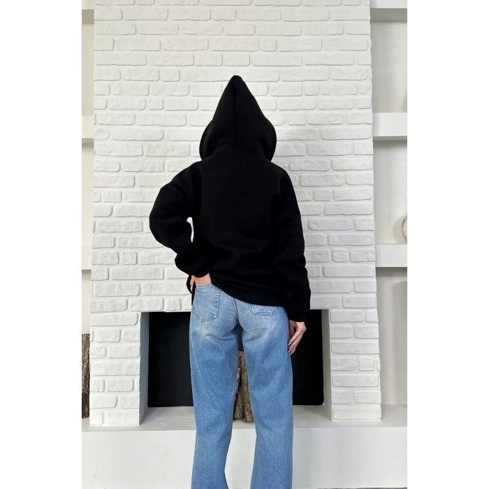 Siyah Unisex Kar Maskeli Samuray Kapüşonlu Oversize Hırka