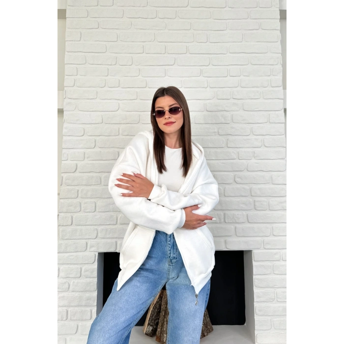 Ekru Unisex Kar Maskeli Samuray Kapüşonlu Oversize Hırka