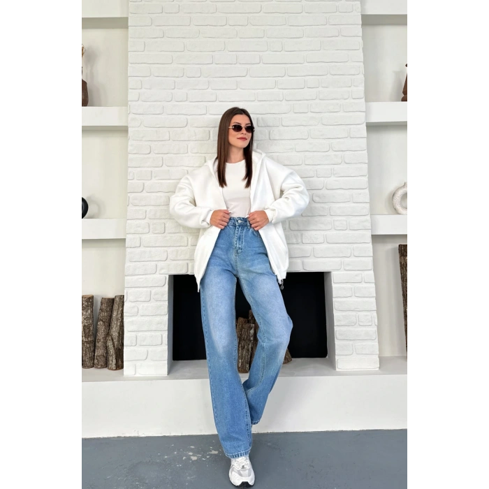 Ekru Unisex Kar Maskeli Samuray Kapüşonlu Oversize Hırka