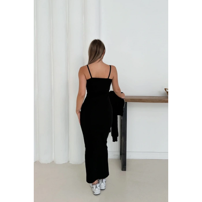 Siyah Crop Hırka Ve Elbise İkili Takım