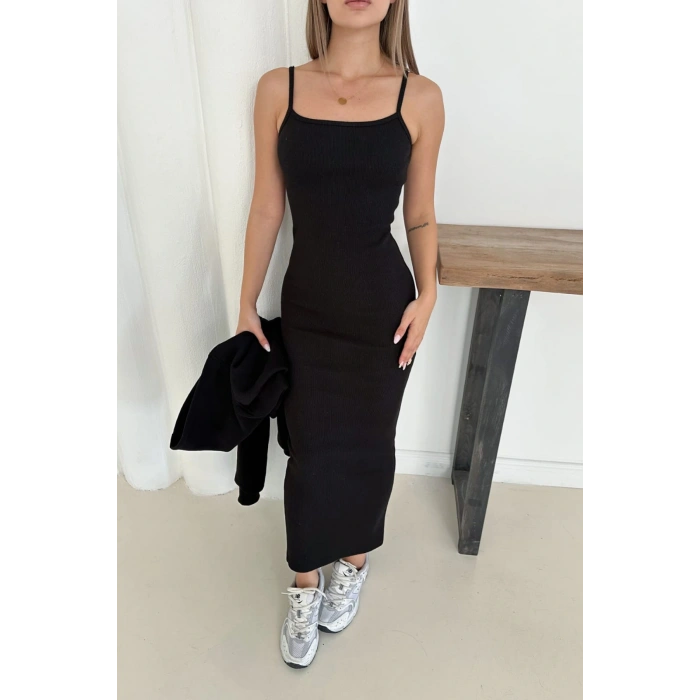 Siyah Crop Hırka Ve Elbise İkili Takım