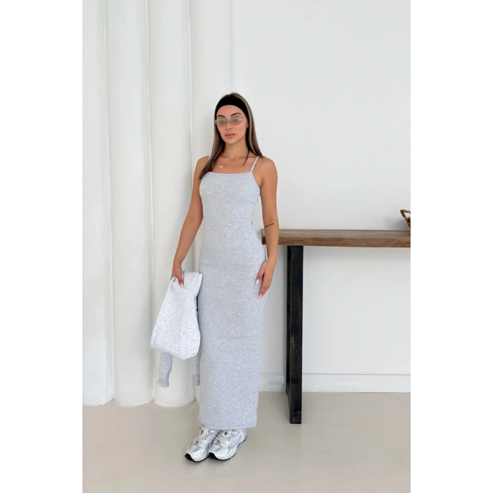 Gri Crop Hırka Ve Elbise İkili Takım