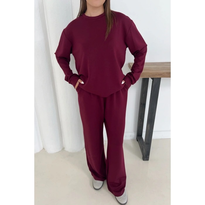 Kadın Bordo Modal Kumaş Rahat Kesim İkili Takım