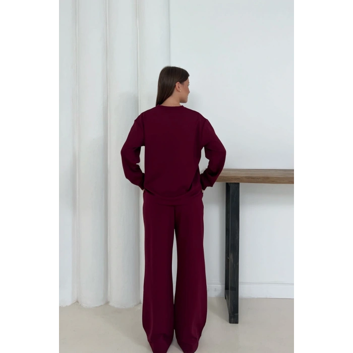 Kadın Bordo Modal Kumaş Rahat Kesim İkili Takım