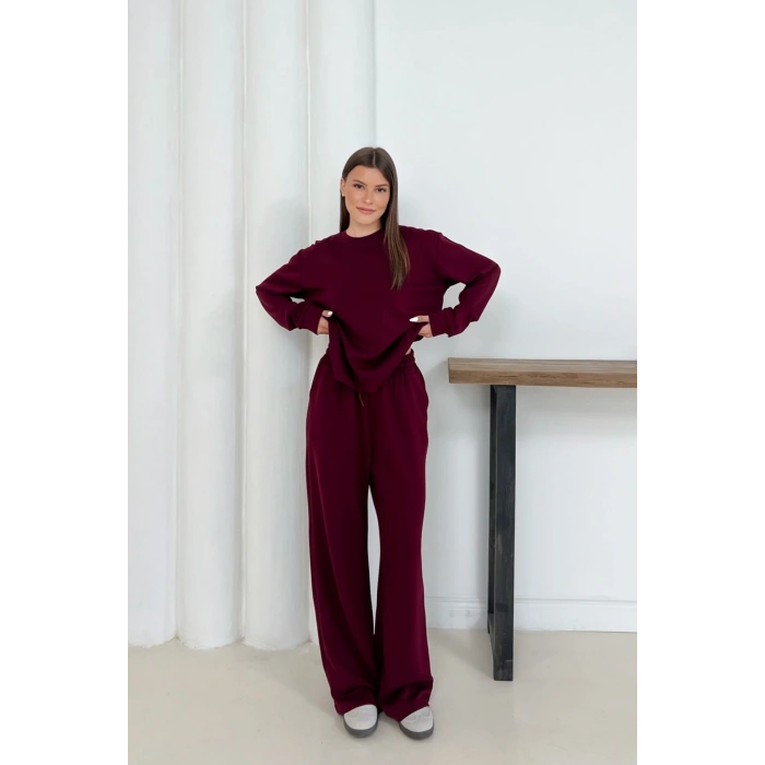 Kadın Bordo Modal Kumaş Rahat Kesim İkili Takım