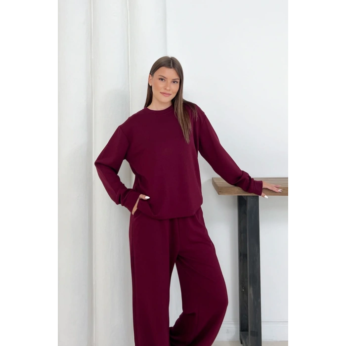 Kadın Bordo Modal Kumaş Rahat Kesim İkili Takım