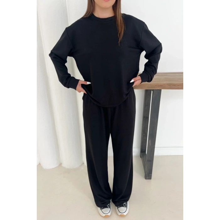 Kadın Siyah Modal Kumaş Rahat Kesim İkili Takım