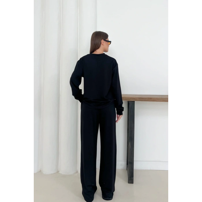 Kadın Siyah Modal Kumaş Rahat Kesim İkili Takım