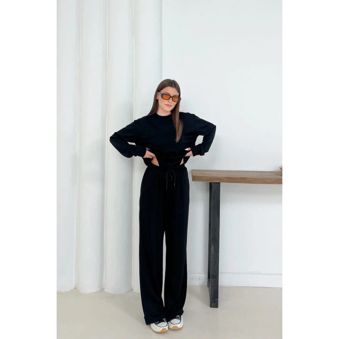 Kadın Siyah Modal Kumaş Rahat Kesim İkili Takım