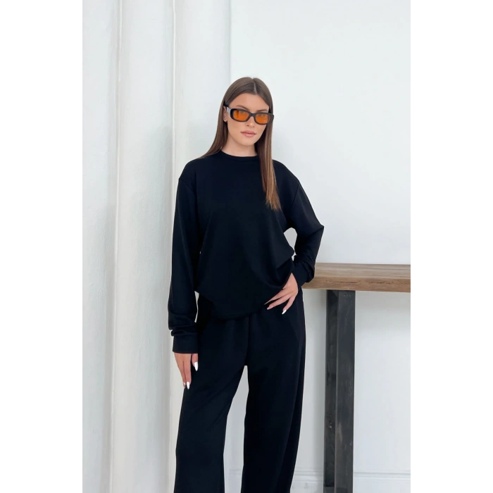 Kadın Siyah Modal Kumaş Rahat Kesim İkili Takım