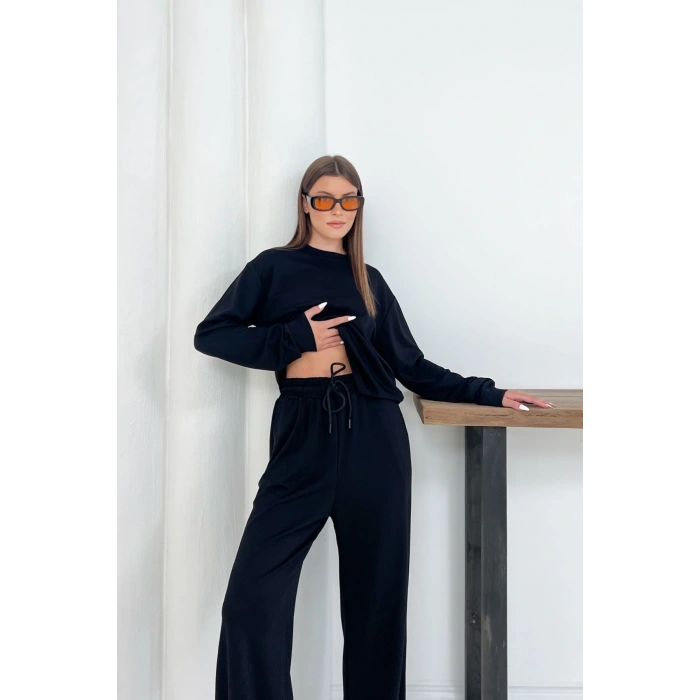 Kadın Siyah Modal Kumaş Rahat Kesim İkili Takım