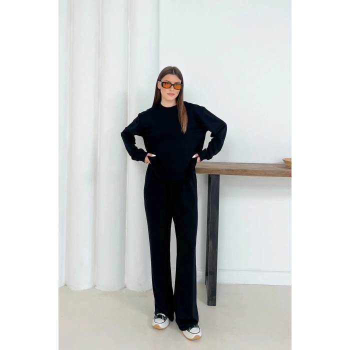 Kadın Siyah Modal Kumaş Rahat Kesim İkili Takım