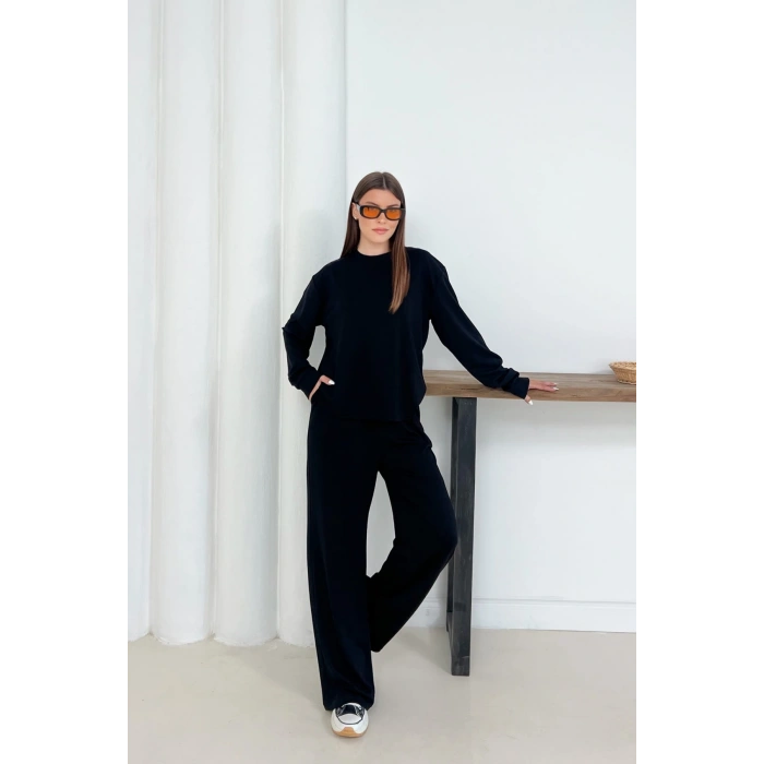 Kadın Siyah Modal Kumaş Rahat Kesim İkili Takım