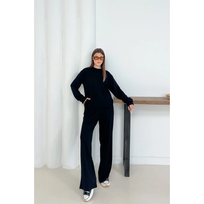 Kadın Siyah Modal Kumaş Rahat Kesim İkili Takım