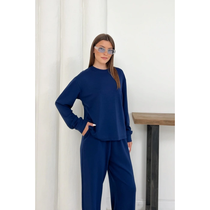 Kadın Lacivert Modal Kumaş Rahat Kesim İkili Takım
