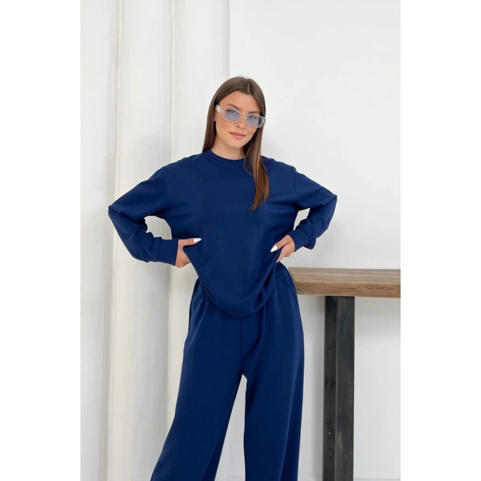 Kadın Lacivert Modal Kumaş Rahat Kesim İkili Takım
