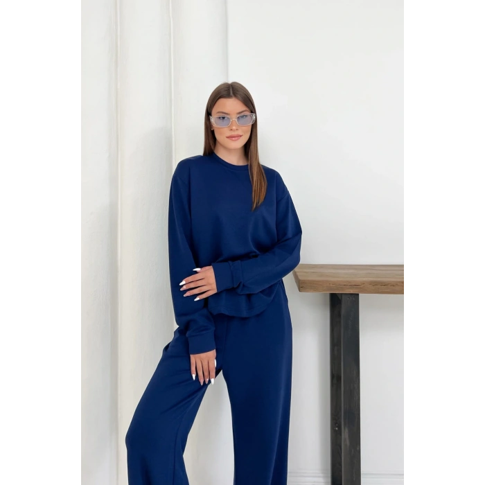 Kadın Lacivert Modal Kumaş Rahat Kesim İkili Takım