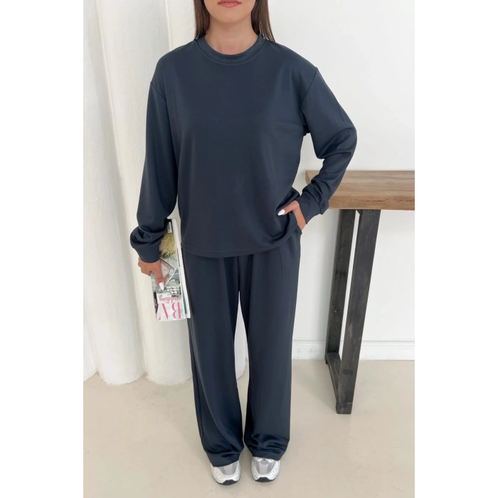 Kadın Antrasit Modal Kumaş Rahat Kesim İkili Takım