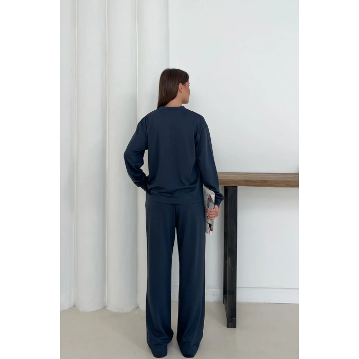 Kadın Antrasit Modal Kumaş Rahat Kesim İkili Takım