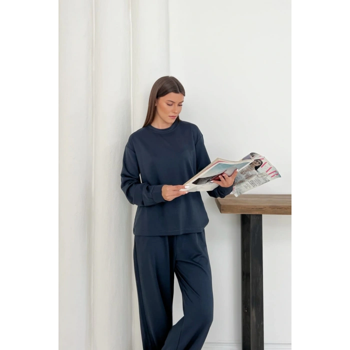 Kadın Antrasit Modal Kumaş Rahat Kesim İkili Takım