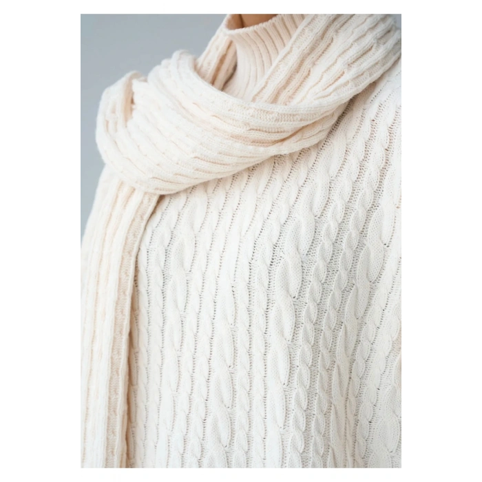 Kadın Atkılı Saç Örgülü Premium Pamuklu Balıkçı Yaka 3lü Takım