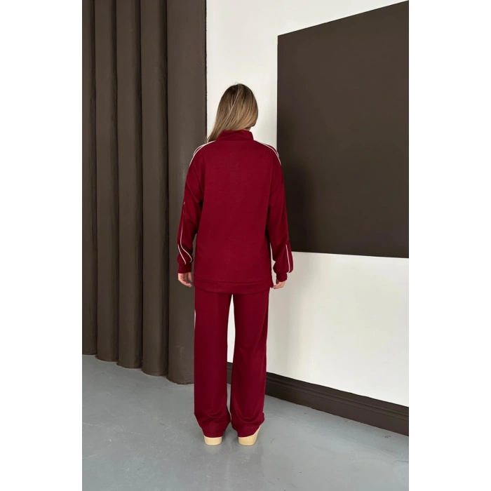 Kadın Bordo Ara Biyeli Uzun Eşofman Takımı