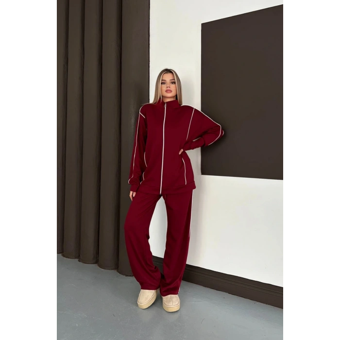 Kadın Bordo Ara Biyeli Uzun Eşofman Takımı