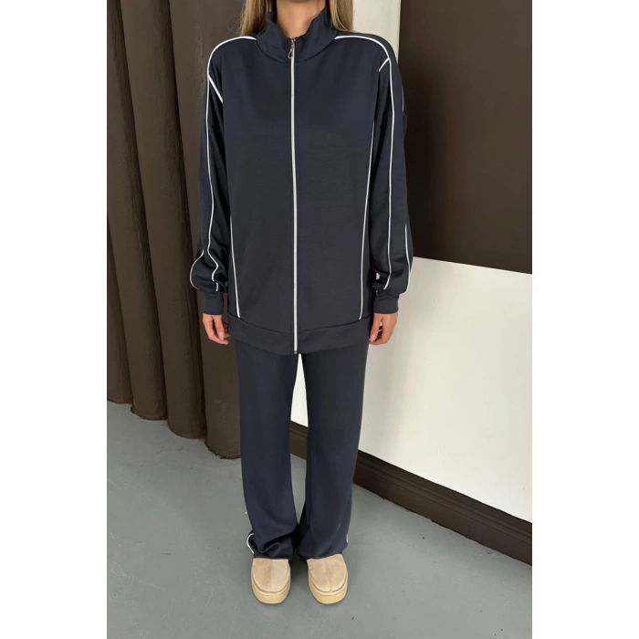 Kadın Antrasit Ara Biyeli Uzun Eşofman Takımı