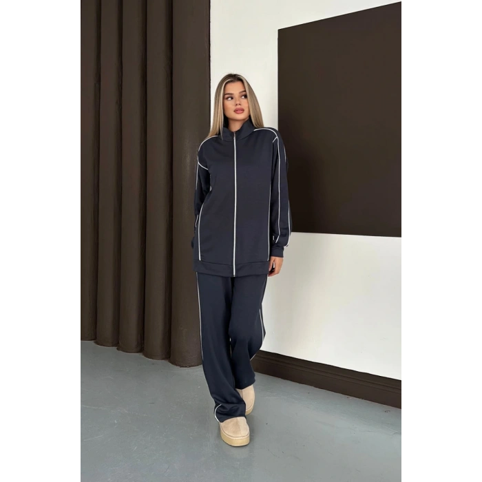 Kadın Antrasit Ara Biyeli Uzun Eşofman Takımı