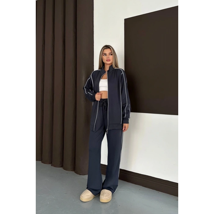 Kadın Antrasit Ara Biyeli Uzun Eşofman Takımı